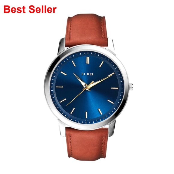 Brown Leather Analog Watch with Slim Case Design